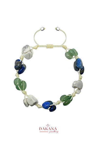 DAKANA JEWELLERY سوار من الأحجار الطبيعية المعتمدة من حصى الهافليت والأفنتورين واللازورد والهيماتيت المكعب