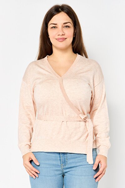 femi9 كنزة نسائية من قماش هيذر برباط عند الخصر، لون خوخي