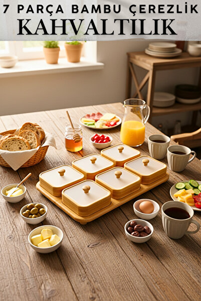 Penthouse 7 Parça Natural Bambu Çerezlik & Kahvaltılık Seti