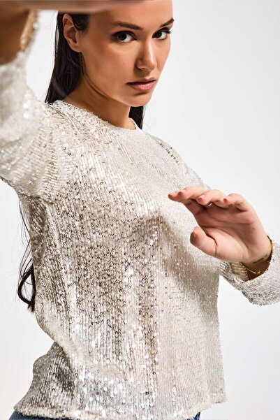 it's basic Γυναικεία μπλούζα με λεπτομέρεια από παγιέτες σε ασημί χρώμα