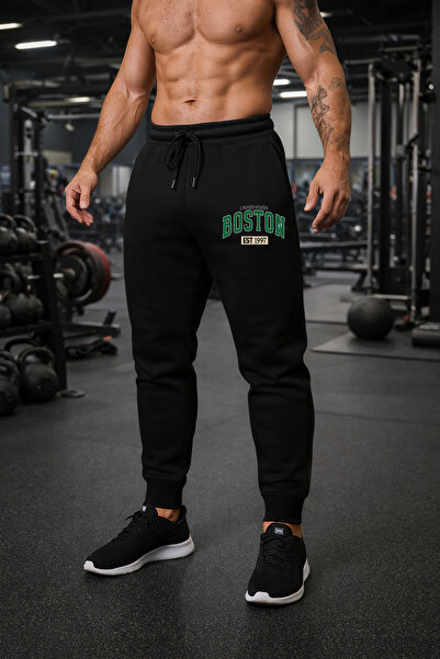 DEEPSENCE Men's Black Jogger Sweatpants Boston Green