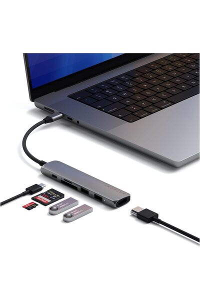 Satechi 6-in-1 USB C Hub Slim Plus Multiport Adapter with HDMI 4K@60Hz, 100W USB-C PD Charging, 2x U