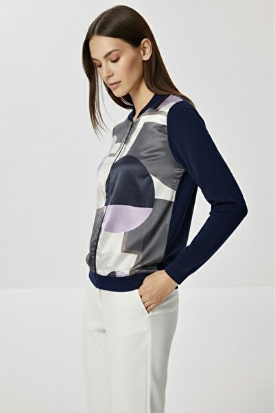 lamea Women - Geometric Patterned - Zippered - Viscose Satin Detailed Knitwea...