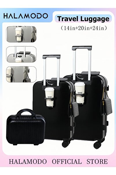 HALAMODO طقم حقائب سفر مكون من 3 قطع، حقيبة متينة وخفيفة الوزن، حقيبة يد مصنوعة من مادة البولي كربونات والبلاستيك ABS