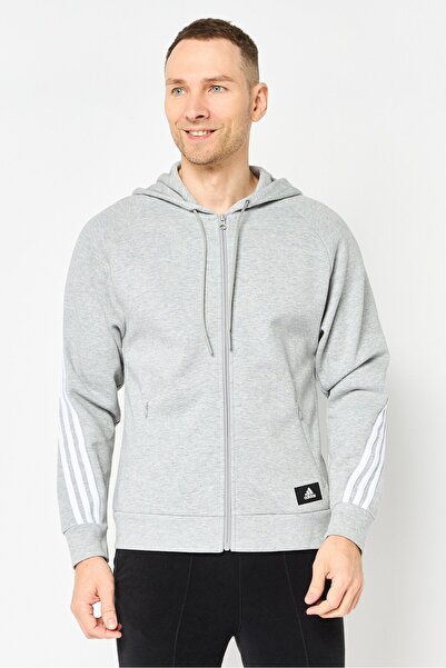 adidas Men Brand Logo Long Sleeve Outdoor Hoodies, Grey