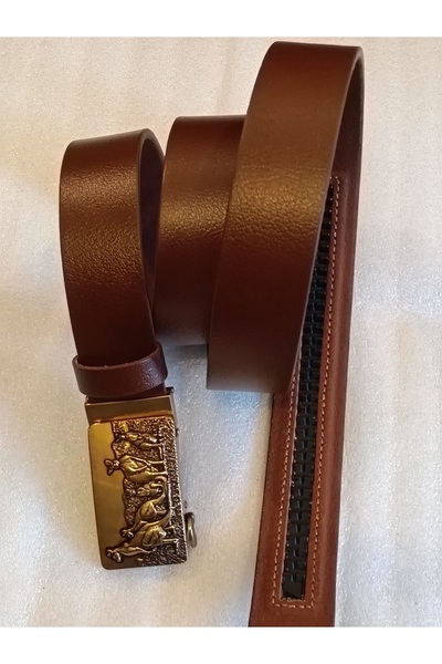 Butik Tülin حزام بمشبك أوتوماتيكي من جلد العجل الأصلي للجنسين، بني برونزي، بخ...