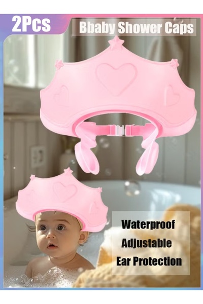 Generic 2Pcs Baby Shower Caps Shield Adjustable Silicone Shampoo Hat for Eye and Ear Protection