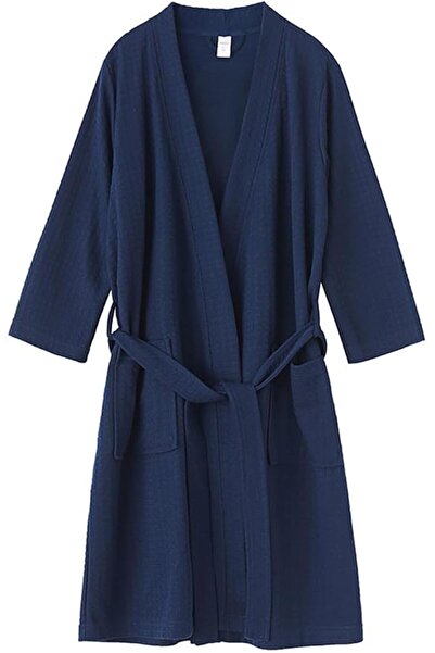 Arabest Men's bathrobe, soft, quick-drying, long-lasting neutral cotton blended fabric (navy blue)