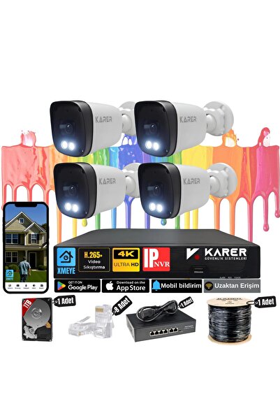KARER 4'lü 5MP IP Güvenlik Kamera Seti-Gece Renkli Görüntü-Su Geçirmez Dış Me...