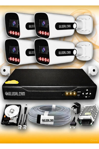 ULUSAL KAMERA SİSTEMLERİ 4 Kameralı Süper 4 Dış Kamera Set HDD'siz 5 MP 2K Ne...