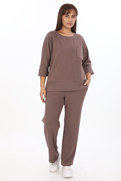 EXİTLİNE Kadın Vizon Sezonluk Beli Lastikli Cepli Boru Paçalı 2'Li Takım