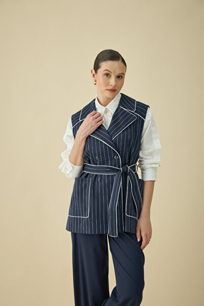 NUR KALAY COLLECTION ÇİZGİLİ YELEK TAKIM