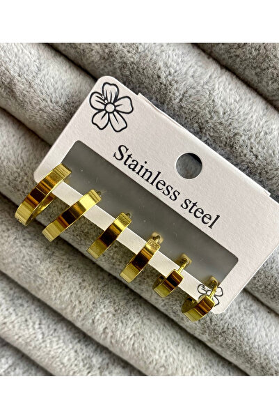 Barila Luxe 6'lı Çelik Kararmayan Halka Küpe Set Arkadaşa Kadın Takı