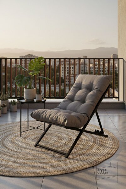 Orysa Design SZ-1 Metal Ayaklı Katlanabilir Minderli Şezlong - Gri