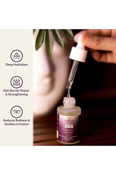 Fleuri Skin TriActive Face Serum Niacinamide Hyaluronic Green Tea Oil Free, Lightweight all Skin Types 30ml