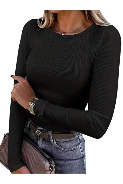 Pupa Crew Neck Knitted Ribbed Knit Long Sleeve Blouse