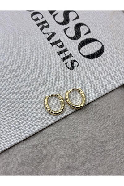 Hedef Bijuteri Zirkon Taşlı Gold Renk Oval Halka Küpe CM02