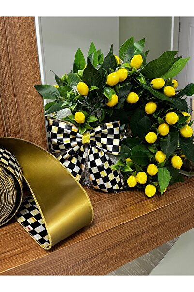 GÜLHOBY Limonlu Mackenzie Desenli Kurdele Fiyonk Damalı Kurdele Kelebek Kapı Süsü