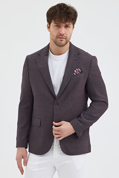 Frappoli Lunos Men's Burgundy Polyviscon Fabric Slim Fit Self-Wiping Mono Collar Sports Blazer Jacket