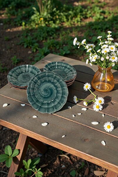 ALBETTO 6-Piece Ceramic Tea Plate, Green Tea Plate Diameter: 10cm