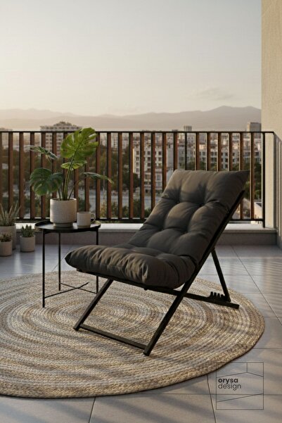 Orysa Design SZ-1 Metal Ayaklı Katlanabilir Minderli Şezlong - Antrasit