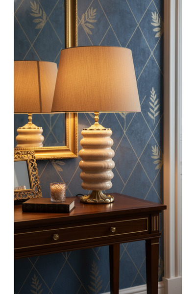 Montdekor EL YAPIMI MERMER TAŞLI BRONZ DESENLİ ABAJUR (65 cm yükseklik)