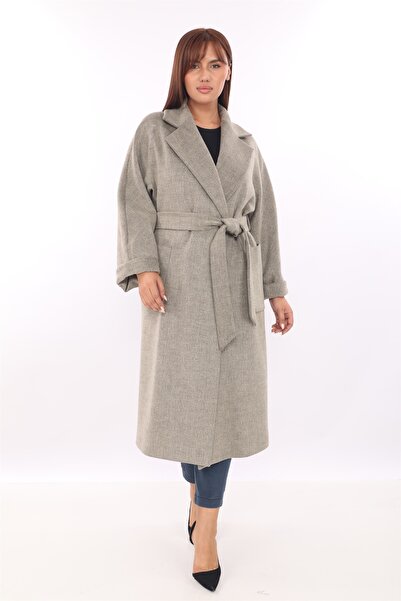 EXİTLİNE Women's Mink Winter Belted Long Cashmere Coat
