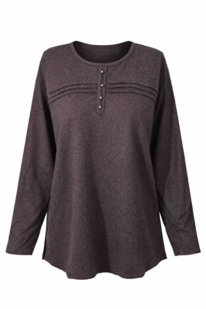 Nacar Moda بلوزة نسائية شتوية من القطن الممشط من الليكرا مخططة