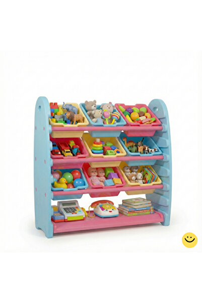 MUPARK 9 Bölmeli Çocuk Oyuncak Saklama Rafı Kreş Anaokulu Düzenleyici Ünite Çok Renkli Kutulu