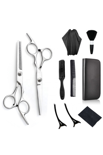 OEM Foarfece profesionale de tuns si filat, set complet 10 piese, otel inoxidabil