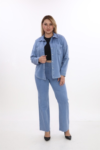 EXİTLİNE Women's Indigo Summer Jacket Set of 2 with Snap Fasteners, Elastic W...