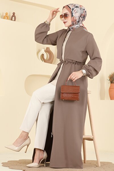 ModaMerve Rüzgarlık Detaylı Dabıl Ferace 2783SL432-MS Koyu Vizyon