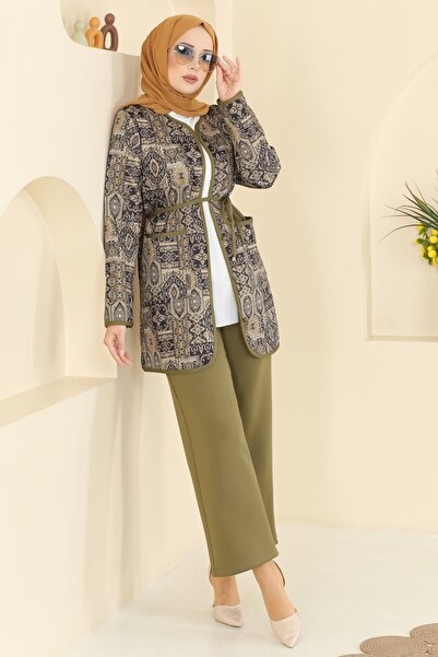ModaMerve Etnik Desenli Scuba Takım 8019TEG847-MS Çağla