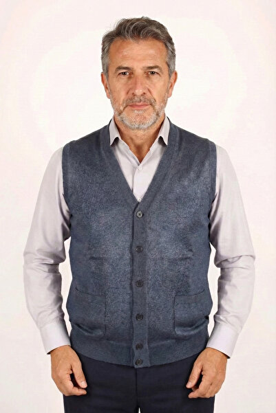 nacar çarşı Men's Dad Indigo Classic Cut V-Neck Front Buttoned Double Pocket ...