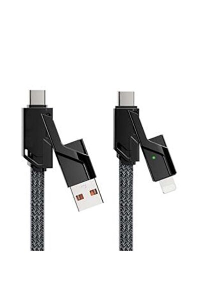 i-JMB Cablu de încărcare 4 în 1 pentru iPhone USB Type-C LED Gri - 1,5 m