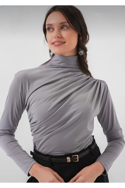 rushana Γυναικεία μπλούζα από ελαστικό ύφασμα με σούρες στο πλάι και στους ώμους