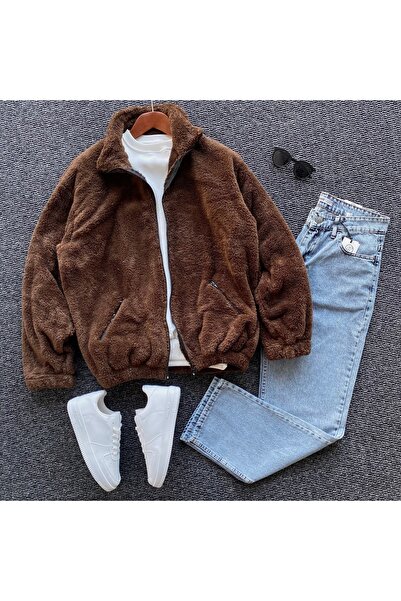 THANBUTİK Set unisex de cardigan de pluș și pantaloni largi