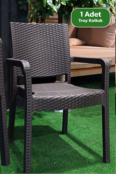 Alezy Troy Rattan Desenli Koltuk Kollu Balkon Bahçe Koltuğu