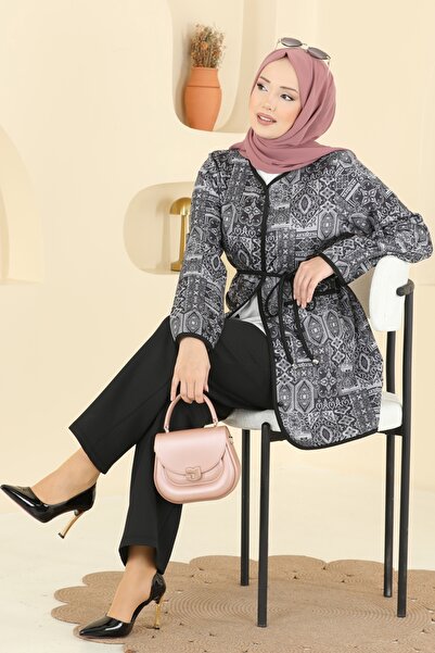 ModaMerve Etnik Desenli Scuba Takım 8019TEG847-MS Siyah