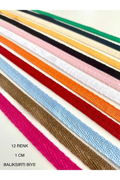 seyranat 12 Renk Birer Metre 1 Cm Pamuklu Balıksırtı Biye, Ekstrafor, Dikiş K...