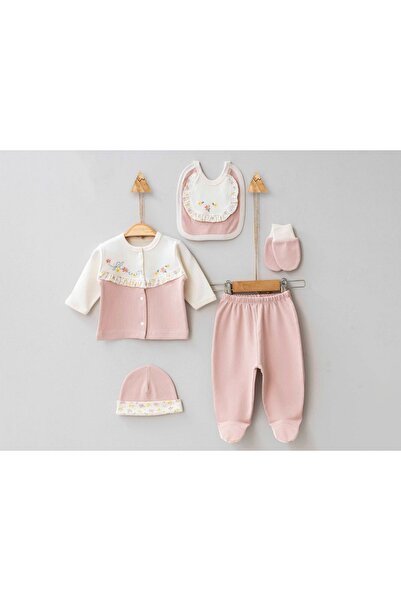 Gaye Bebe Çiçek Nakışlı Kız Bebe 5li Set