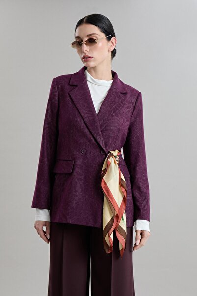 ParlaMira Women's Plum Premium Patterned Stretch Fabric Blazer Jacket