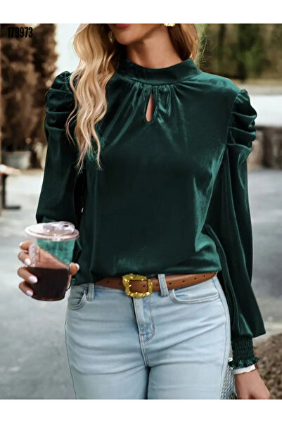 Modayakamoz Women's Long Sleeve Turtleneck Tie Detail Velvet Blouse