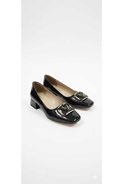 Moda Kadıköy Women's Black Patent Leather Classic Heeled Shoes