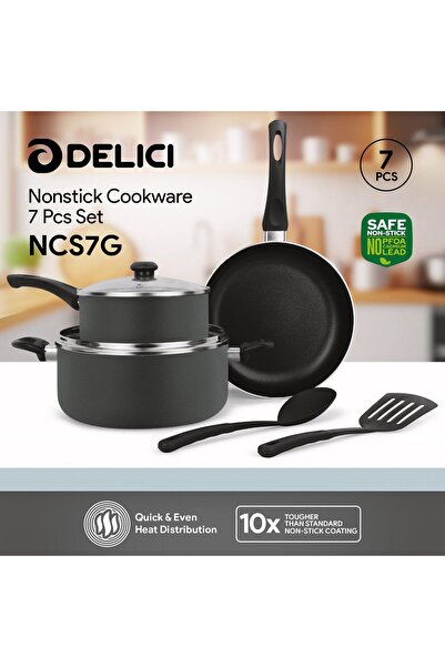 DELICI Deici NCS7G 7 Pcs Nonstick Cookware Set 10X Tougher Even Heat Gas Hot ...