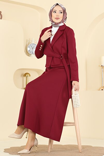 ModaMerve Ceket Detaylı Scuba Takım 2778SL432-MS Bordo