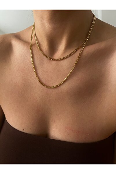 Hoop jewelery قلادة فولاذية بسلسلتين