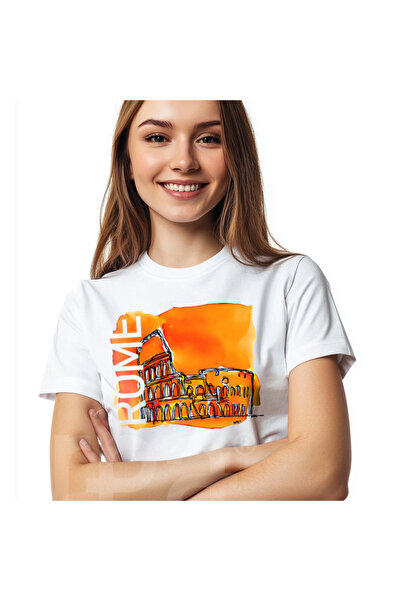 Crea Eymer Wear Tricou Rome City cu imprimeu și guler rotund alb