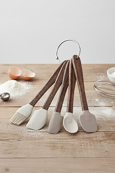Vadi 5-Piece Heat-Resistant Silicone Spatula and Brush Set with Wooden Handles