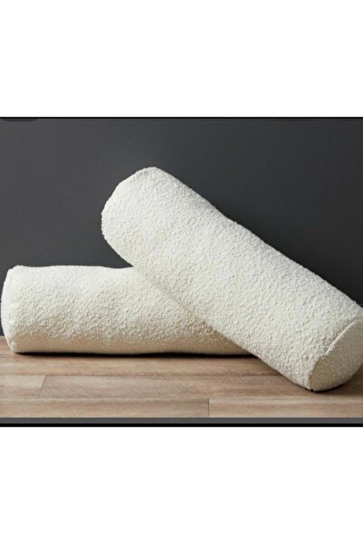 oiphome Pernă cilindrică 2 bucăți teddy ecru